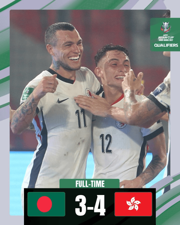 中股网 李小恒替补戴帽, 中国香港4-3孟加拉国登顶亚预赛小组榜首